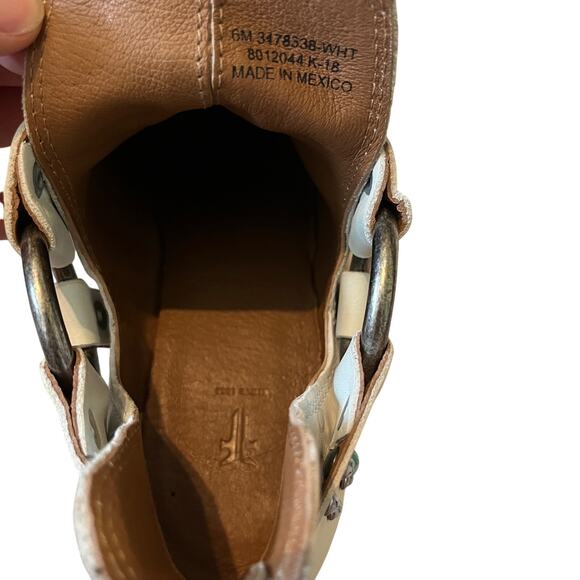 Frye Ray Stone Harness White Leather Studded Boots Size 6 - Picture 7 of 8